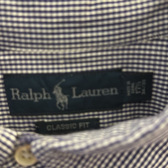 Men’s navy blue checkered, Ralph Lauren button down size 17 1/2 X 34/35 - Picture 3 of 3